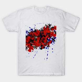 Red Blue and Black Flower Splatter Art T-Shirt